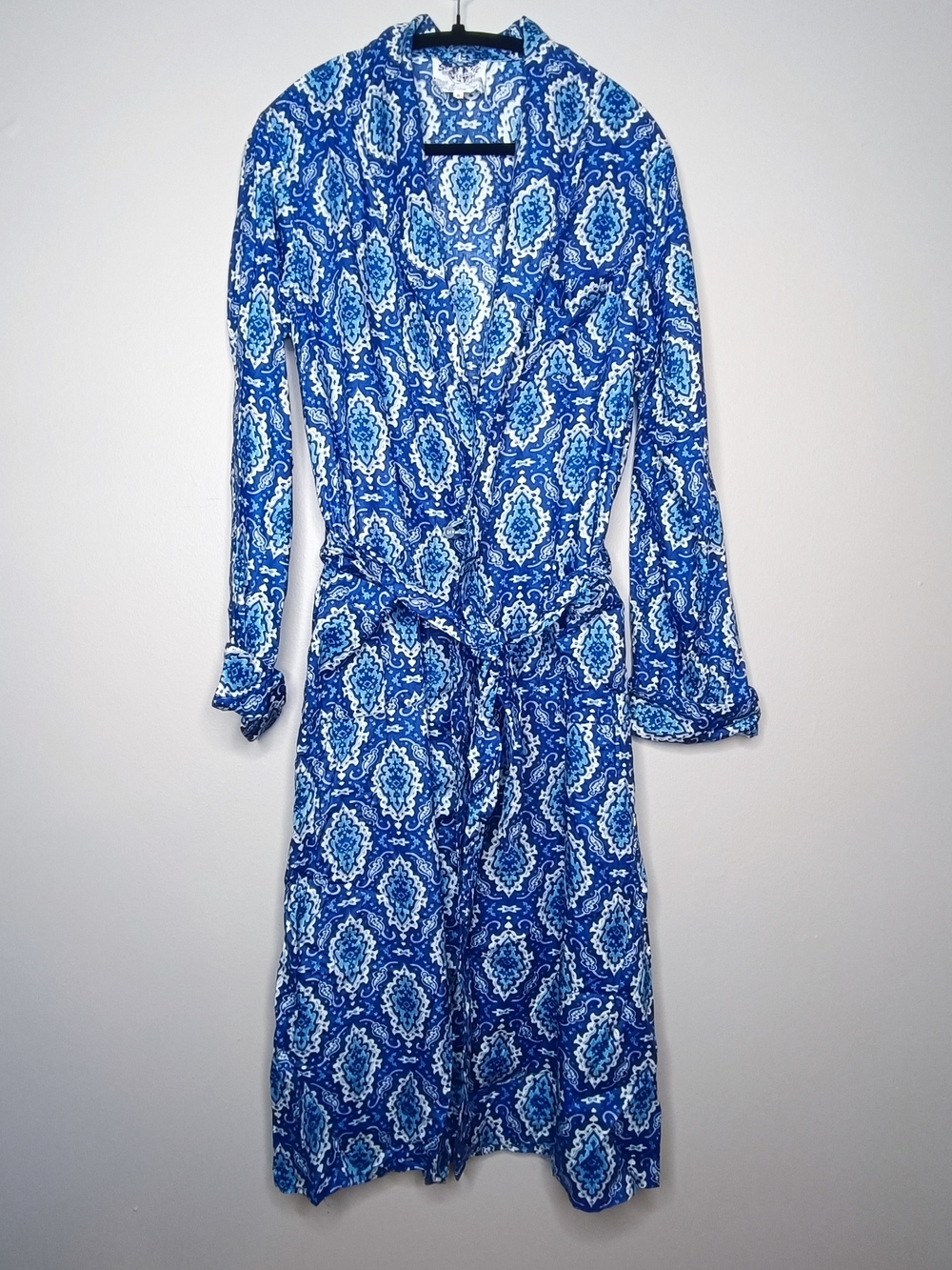 Vintage Sea Gull Shop Delray Beach Blue & White Ikat Robe Dress - Size S